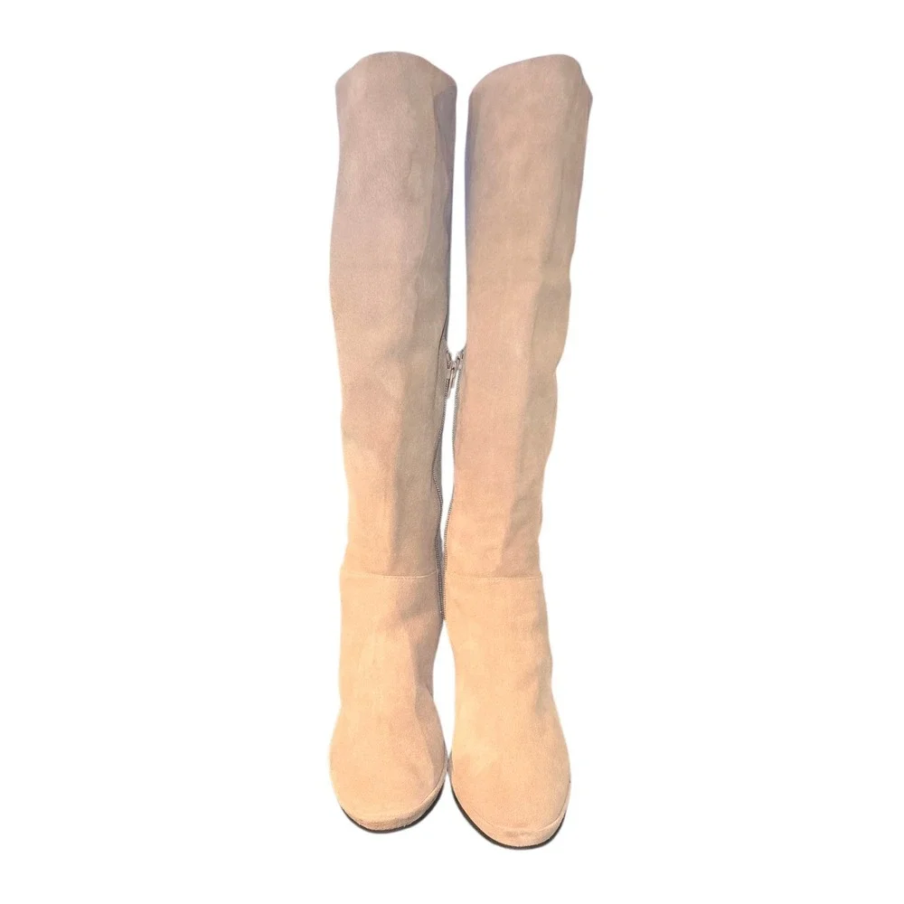 L'amour Des Pieds Odalys Boots Womens 7.5 Tan Suede Leather Tall Wedge Zip NEW